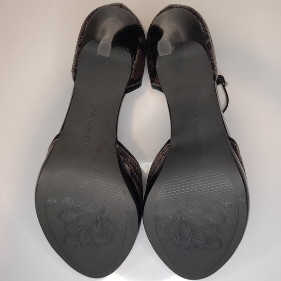 🆕️NWOT Tahari Black&Brown Snake Skin Platform Peep Toe Heel✨️Size 8 - Picture 8 of 8